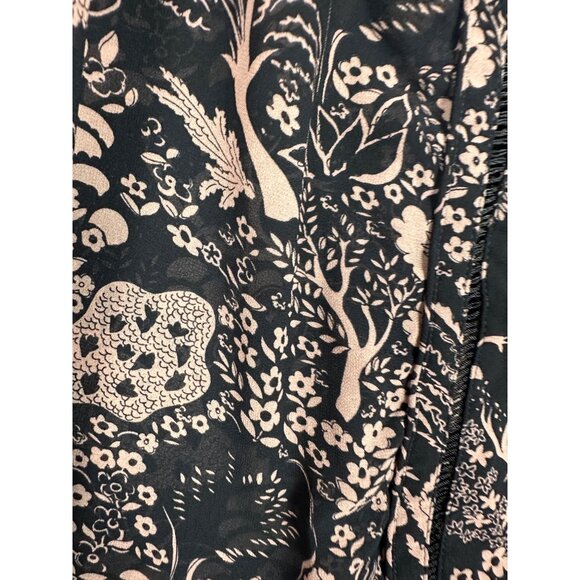 Ann Taylor Womens Black Pink Floral Blouse Large Long Sleeve Boho Peasant - Picture 7 of 11